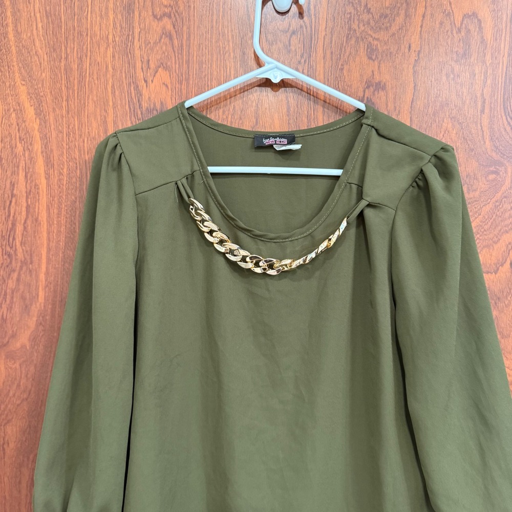 Top Fashion New York Olive Green Blouse Long Sleeve Chain Detail Plus Size - Picture 2 of 7